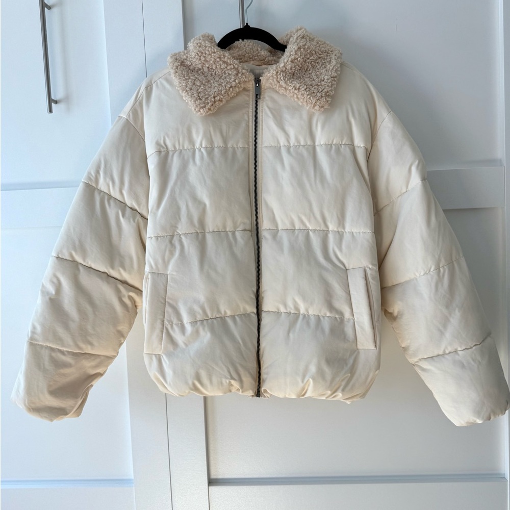 Urban Outfitters Cream Jacket with Faux Fur Collar